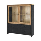 Vitrina NICOLE, stejar wotan/gri antracit, PAL laminat/sticla, 123x42x138 cm