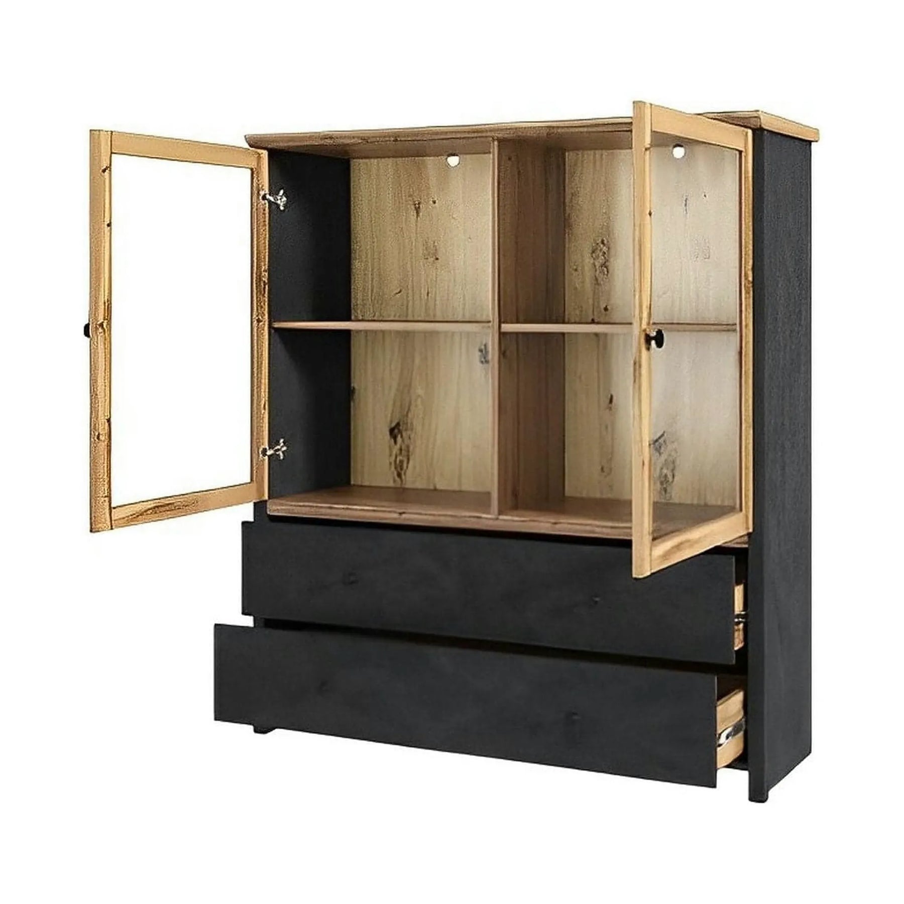 Vitrina NICOLE, PAL laminat/sticlă, stejar wotan/gri antracit, 123×42×138 cm
