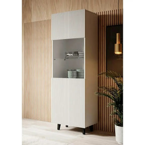 Vitrina PAFOS, PAL laminat/MDF laminat/sticlă, alb, 60×40×182 cm