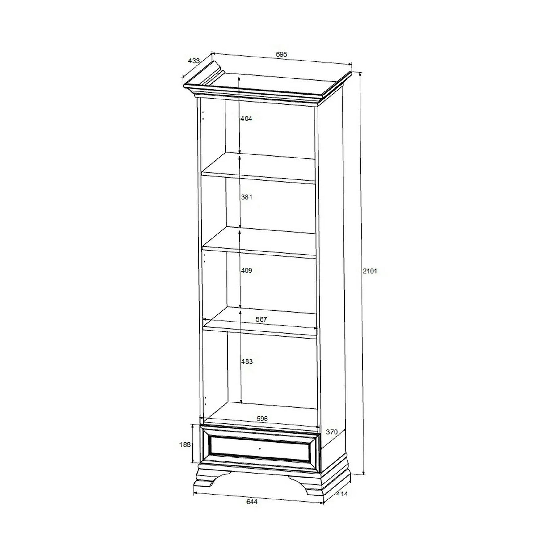 Vitrina pentru living IDENTO, PAL/MDF/sticlă, alb, 69.5×43.3×210.1 cm
