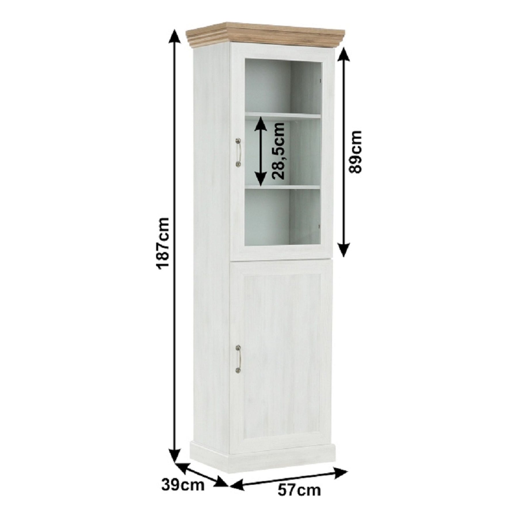 Vitrina living ROYAL W1D, PAL melaminat, pin nordic/stejar salbatic, 57x39x187 cm