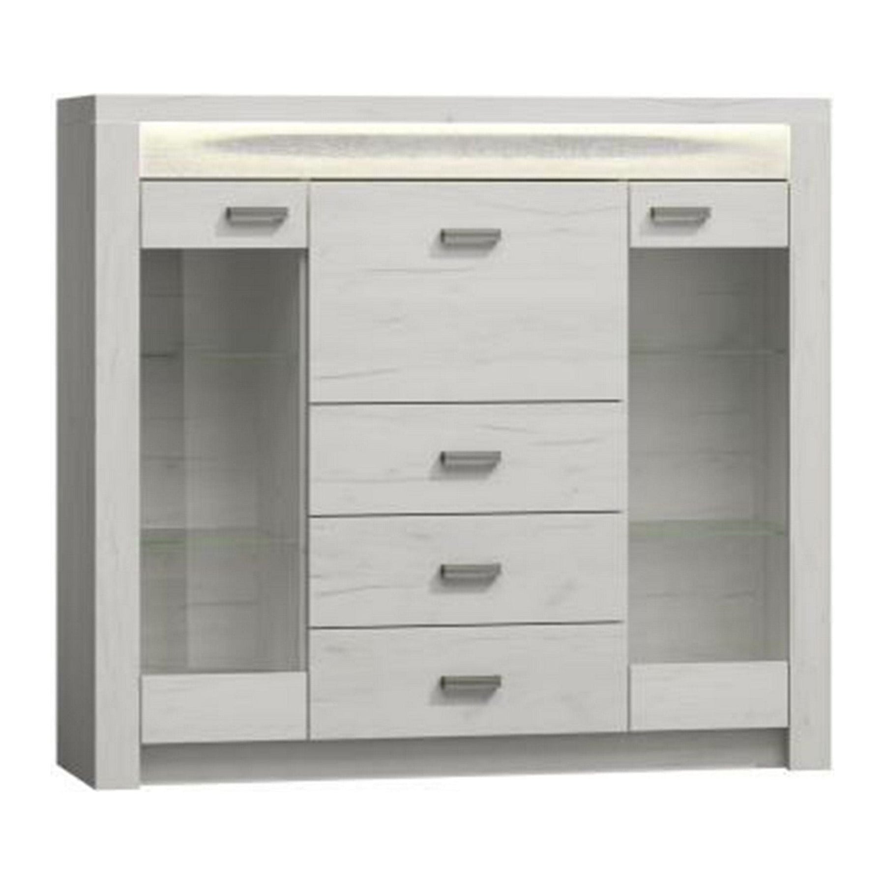 Comoda INFINITY I-08, PAL melaminat, frasin alb, 137x42x122 cm