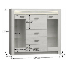 Comoda INFINITY I-08, PAL melaminat, frasin alb, 137x42x122 cm