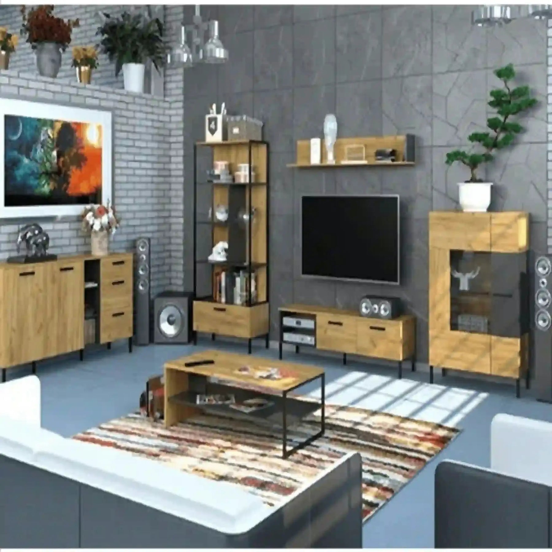 Vitrina SANTES, PAL laminat, stejar artisan auriu, 90×42×135 cm