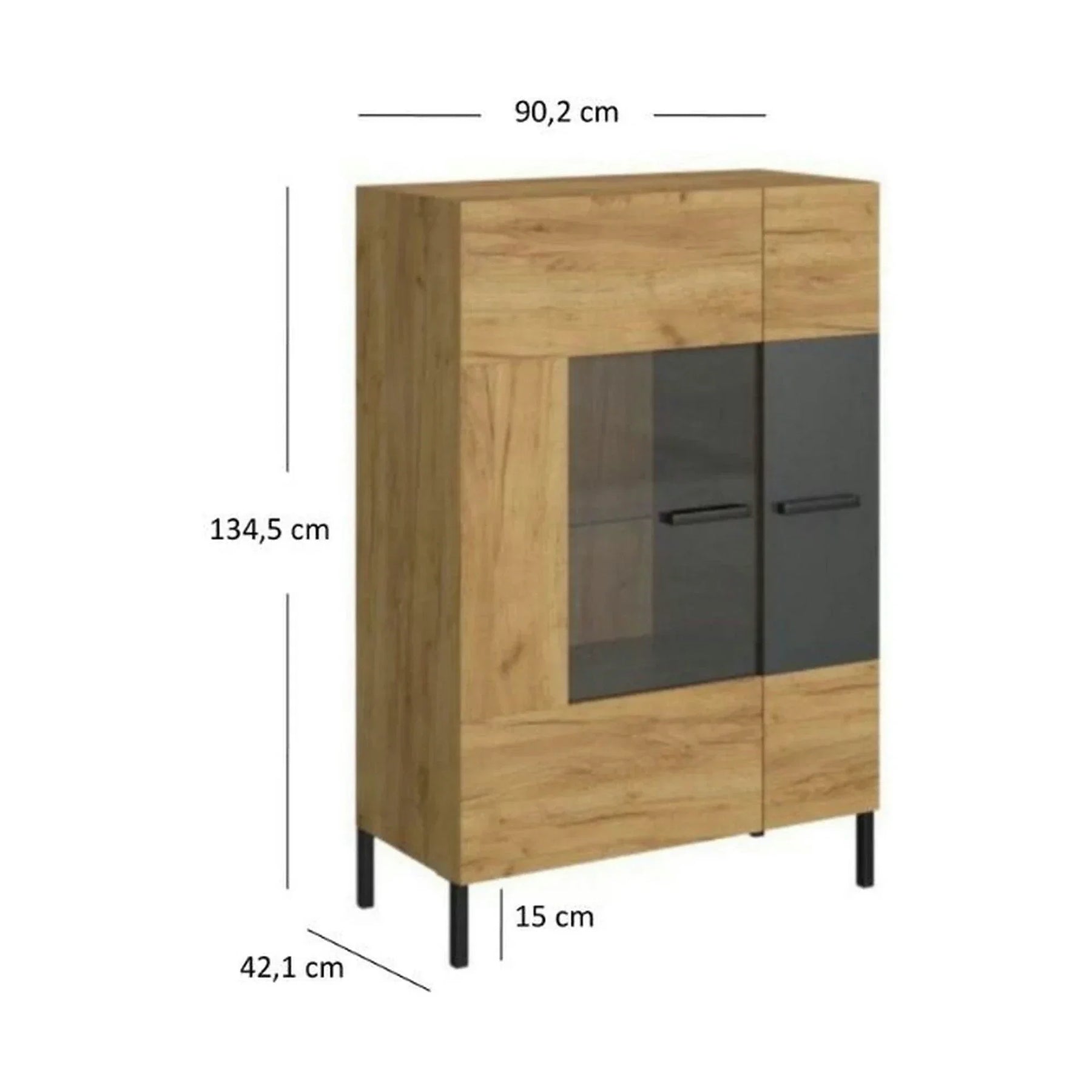 Vitrina SANTES, PAL laminat, stejar artisan auriu, 90×42×135 cm