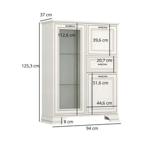 Vitrina TIFFANY II, PAL laminat/MDF/metal, grej, 94×37×125.3 cm