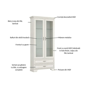Vitrina TIFFANY II, PAL laminat/metal/sticlă, grej, 99×40×212 cm