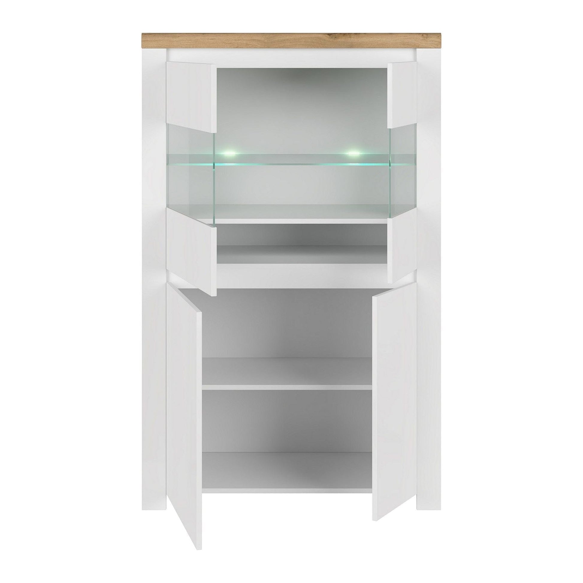 Vitrina VIGO 2D2W, alb/stejar wotan, PAL laminat, sticla, 98x42x157 cm