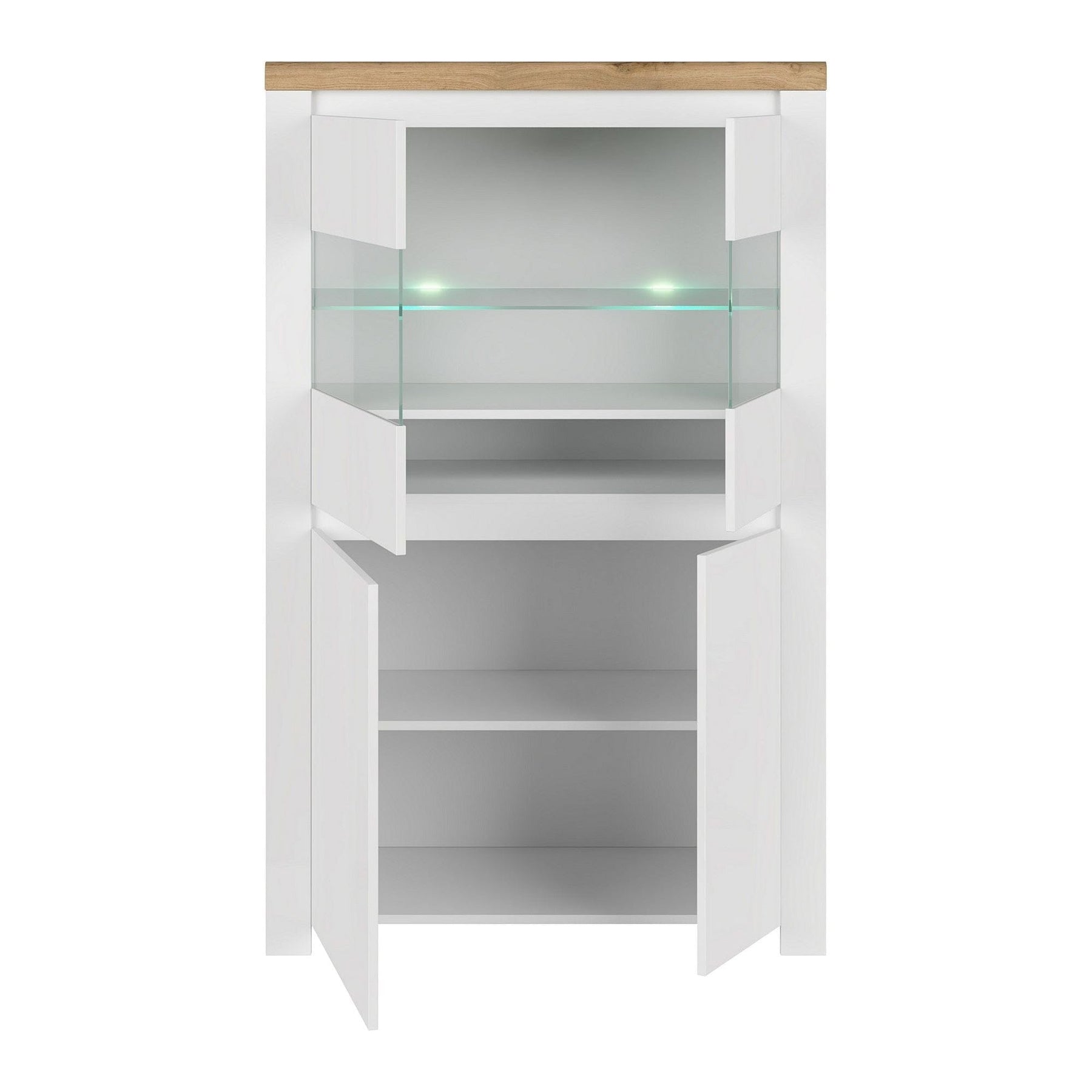 Vitrina VIGO 2D2W, alb/stejar wotan, PAL laminat, sticla, 98x42x157 cm