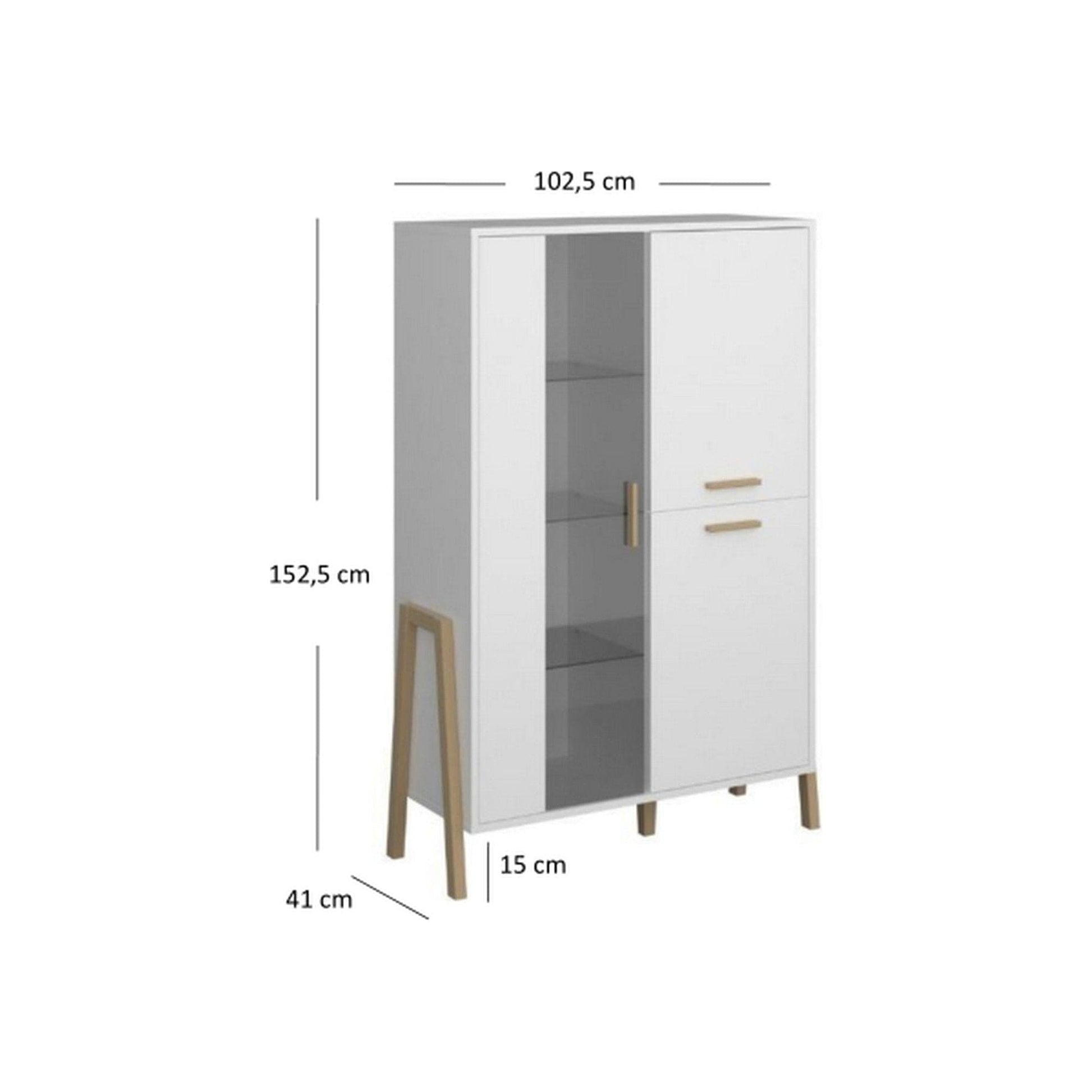 Vitrina BELLE, alb, PAL laminat, lemn, 103x41x153 cm