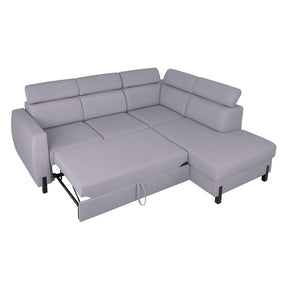 Coltar extensibil TULIO, sezlong dreapta, stofa catifelata gri - Maya 19, cu lada depozitare, 245x215x92 cm