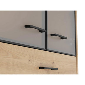 Vitrina SPACE OFFICE, stejar artisan/negru fumuriu, PAL laminat/sticla, cu 4 usi si 2 sertare, 80x38x203 cm