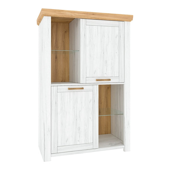 Vitrina SUDBURY C, PAL laminat stejar craft auriu / stejar craft alb, 98,1x41,8x145,7 cm, 2 usi si 2 rafturi deschise