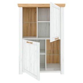 Vitrina SUDBURY C, PAL laminat stejar craft auriu / stejar craft alb, 98,1x41,8x145,7 cm, 2 usi si 2 rafturi deschise