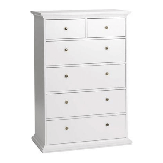Comoda cu 6 sertare PARIS, 70306/76718, PAL înfoliat lăcuit, alb, 96,2x139,5x48,5 cm