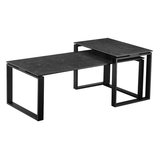 Set 2 masute PETRA, negru, ceramica/metal