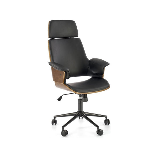 Scaun WEBER, negru/nuc, piele ecologica/placaj/metal, 65x65x112-122 cm