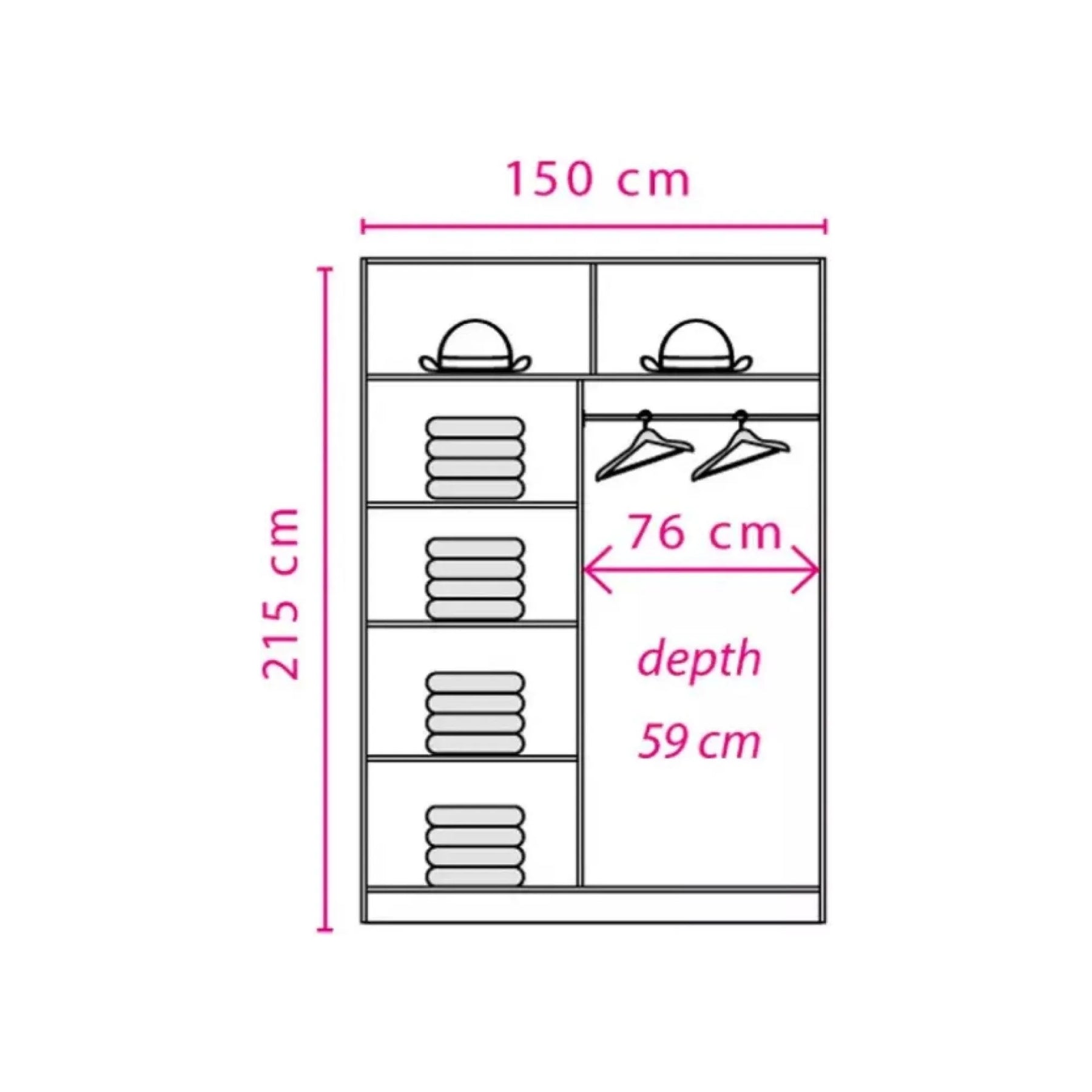 Dulap EFFECT, stejar sonoma, PAL, cu 2 usi, 150x59x215 cm
