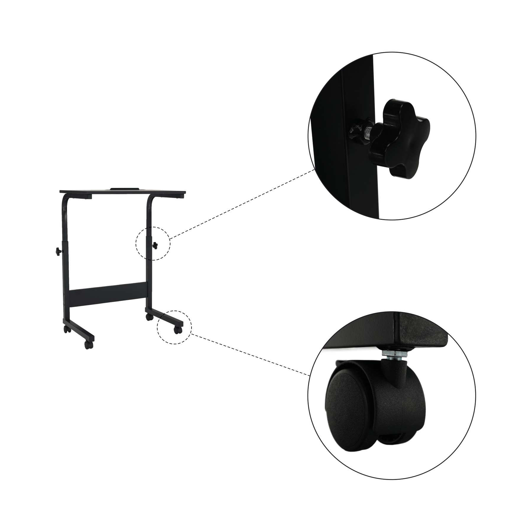 Masa birou WESTA, negru, metal, cu roti, 60x40x70/90 cm