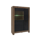 Vitrina BALIN, stejar/negru, PAL/sticla, cu iluminare LED, 101x40x149 cm