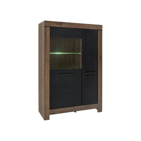 Vitrina BALIN, stejar/negru, PAL/sticla, cu iluminare LED, 101x40x149 cm