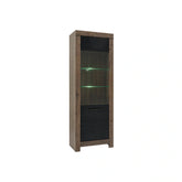 Vitrina BALIN, stejar/negru, PAL/sticla, cu iluminare LED, 68x40x197 cm