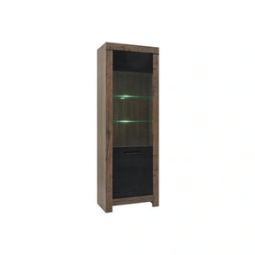 Vitrina BALIN, stejar/negru, PAL/sticla, cu iluminare LED, 68x40x197 cm