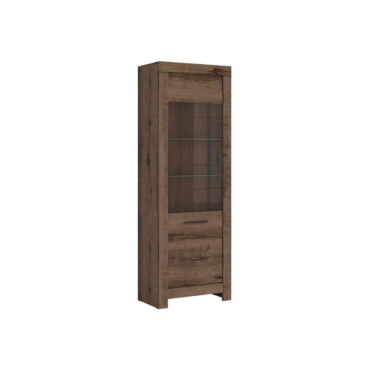Vitrina BALIN, stejar, PAL/sticla, cu iluminare LED, 68x40x197 cm