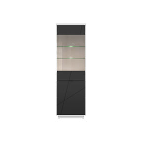 Vitrina FORN, alb lucios/negru mat, PAL, cu iluminare LED, 64x42.5x200.5 cm