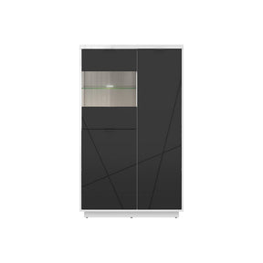 Vitrina FORN, alb lucios/negru mat, PAL, cu iluminare LED, 94x42.5x157 cm