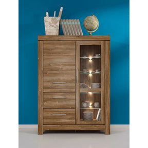 Vitrina GENT, stejar stirling, PAL, cu iluminare LED, 115x42x159 cm