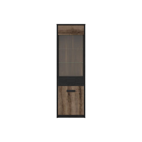 Vitrina KASSEL, nuc/negru, PAL/sticla, cu iluminare LED, 60x41x195 cm