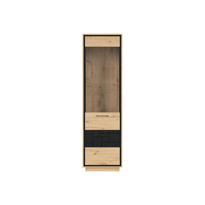 Vitrina PONT, stejar artizanal/negru mat, PAL/sticla, 58x42x200.5 cm