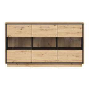 Vitrina PONT, stejar artizanal/negru mat, PAL/sticla, 160x42x90 cm