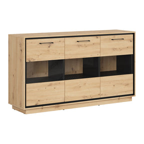 Vitrina PONT, stejar artizanal/negru mat, PAL/sticla, 160x42x90 cm