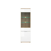 Vitrina ZELE, stejar wotan/alb lucios, PAL laminat, 56x41x195 cm