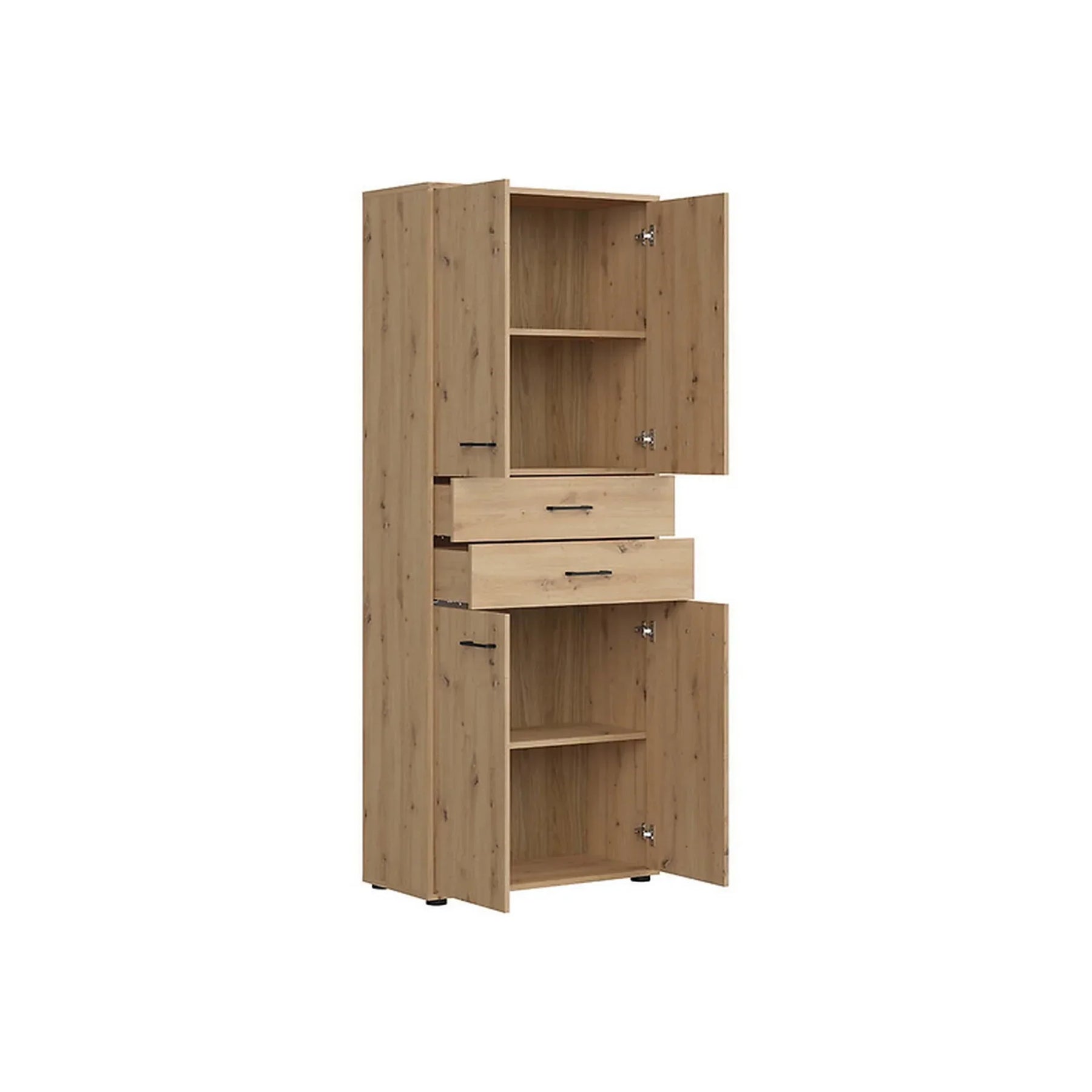 Dulap SPACE OFFICE, stejar artisan, PAL laminat, cu 4 usi si 2 sertare, 80x37x203 cm