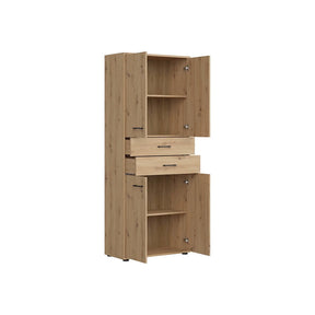 Dulap SPACE OFFICE, stejar artisan, PAL laminat, cu 4 usi si 2 sertare, 80x37x203 cm