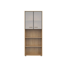 Vitrina SPACE OFFICE, stejar artisan/negru fumuriu, PAL laminat/sticla, cu 2 usi si 3 rafturi, 80x38x203 cm