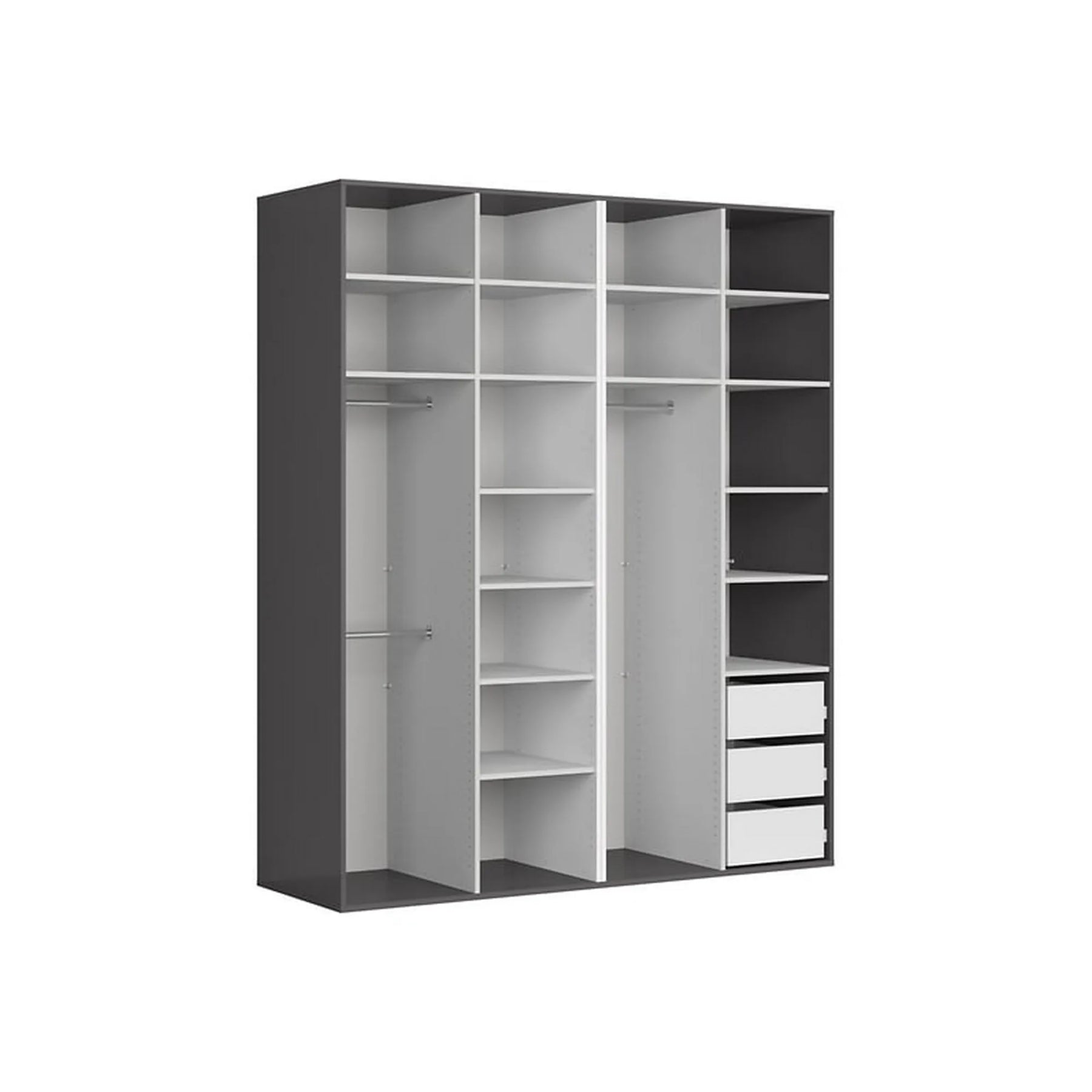 Dressing FLEX, gri grafit, PAL, cu 4 usi, 200x66x240 cm