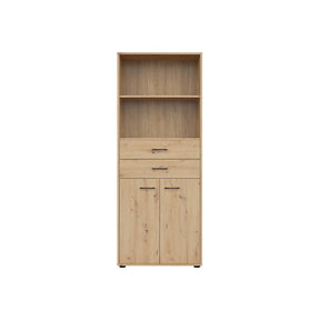 Dulap SPACE OFFICE, stejar artisan, PAL laminat, cu 2 usi si 2 sertare, 80x37x203 cm
