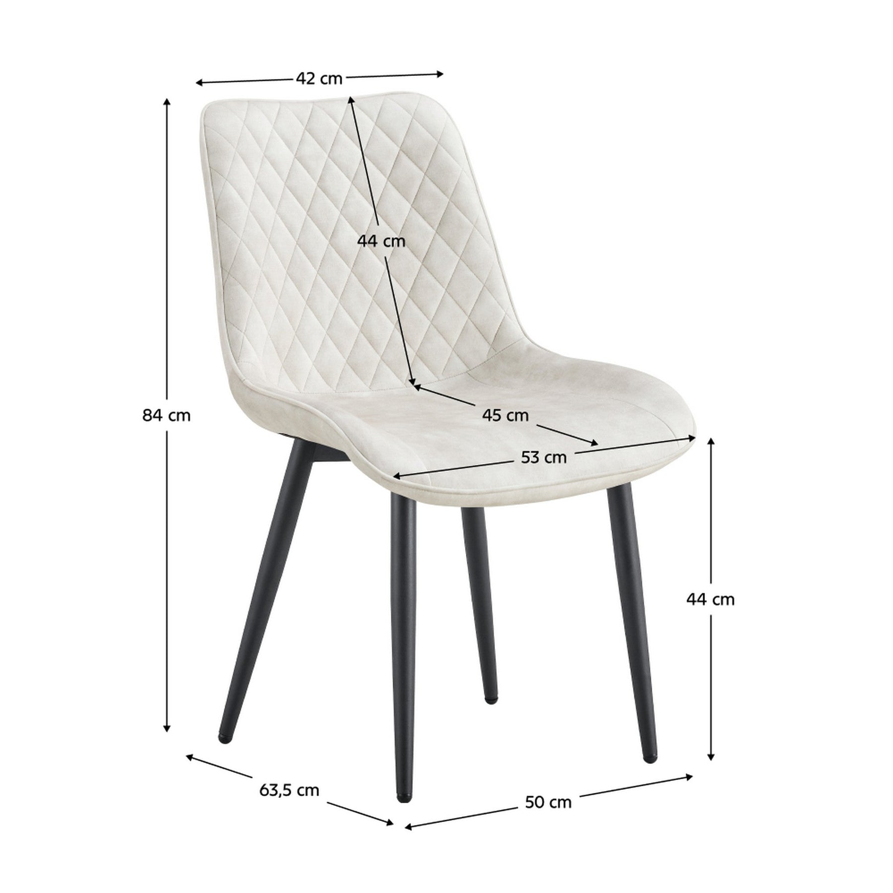 Scaun ZAINA TIP 1, crem/negru, stofa catifelata/metal, 50x64x84 cm