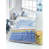 Set lenjerie pat copii Bear, bumbac ranforce 100%, albastru/imprimeu ursulet, 100 x 150 cm + 2 fete de perna