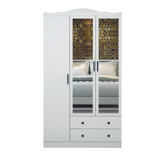 Dulap Lavinia 003, alb, PAL, cu 3 usi si 2 sertare, 105x50x186 cm