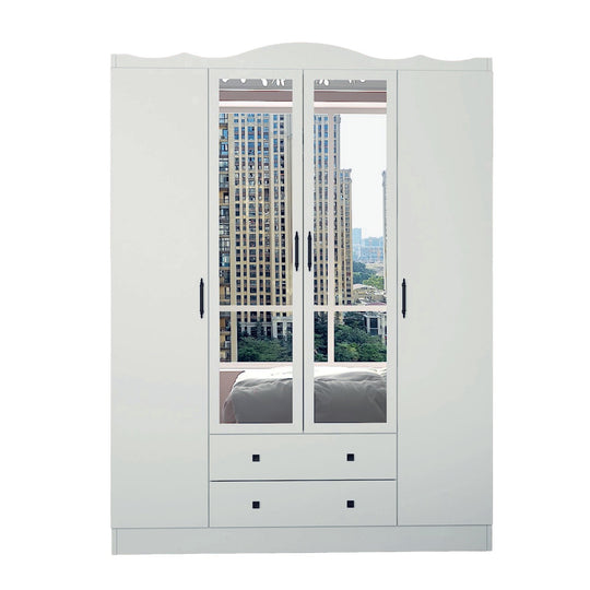 Dulap Lavinia 004, alb, PAL, cu 4 usi si 2 sertare, 140x50x186 cm