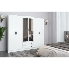 Dulap Lavinia 006, alb, PAL, cu 6 usi si 2 seratre, 210x50x186 cm