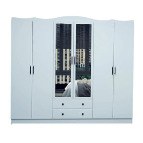 Dulap Lavinia 006, alb, PAL, cu 6 usi si 2 seratre, 210x50x186 cm