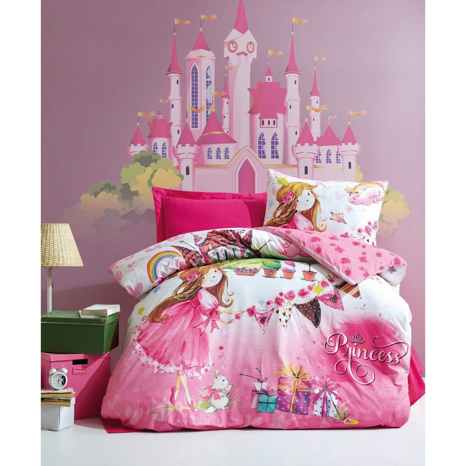 Set lenjerie pentru copii Princess, bumbac ranforce 100%, roz, 160 x 220 cm + 1 fata de perna
