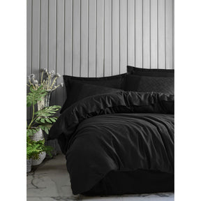 Set lenjerie pat dublu pat Damasc, bumbac satinat 100%, negru, 200 x 220 cm, + 4 fete de perna
