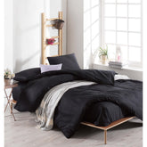 Set lenjerie pat dublu Duzboya, bumbac/poliester, negru, 200 x 220 cm, + 2 fete de perna